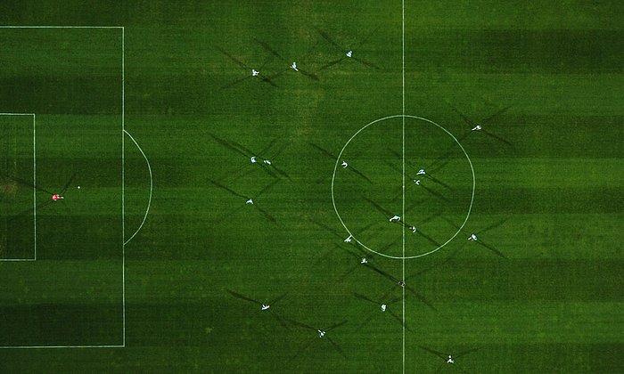 A soccer field seen from above