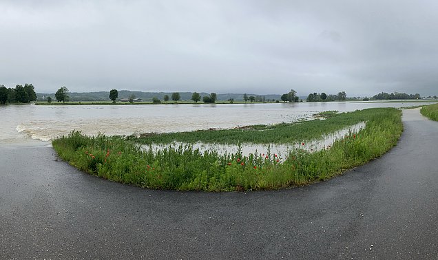 Hochwasser in Thannhausen LK GZ am 02.06.2024 an der westlichen Stadtseite.
