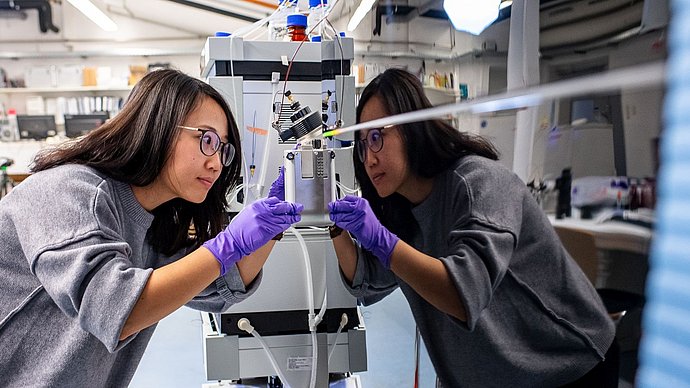 A student working on the mass spectrometer